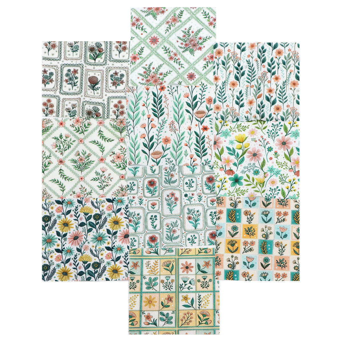 10Pc/Set Flower Plaid Series Fat Quarter Fabric, Pre-Cut Square Fabric Assort, Fabric Set, Craft Fabric, Handmade DIY Patchwork Fabric,Home Quilting Sewing Fabric, Packaging Fabric, Scrapbooking Craft Hobbyist