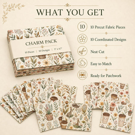 10Pc/Set Flower Series Rabbit Coffee Fat Quarter Fabric, Pre-Cut Square Fabric Assort, Fabric Set, Craft Fabric, Handmade DIY Patchwork Fabric,Home Quilting Sewing Fabric, Packaging Fabric, Scrapbooking Craft Hobbyist