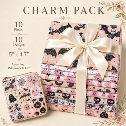 10pcs Charm Pack Set  Bat Ghost Skull Halloween Vintage Style Pattern Handmade DIY with Rich Color and Texture Elements 100% Polyester Patchwork in 10 Design Styles Suitable for Patchwork DIY Craft Projects DIY Wallet Making Gift Giving Bag Making