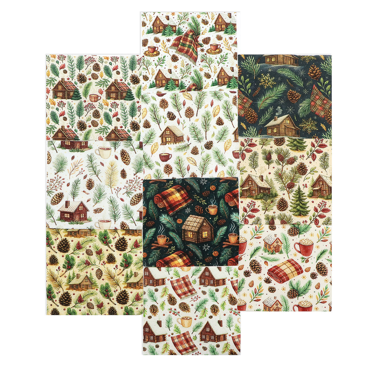 10Pc/Set Christmas Series Cup Tree House Coffee Plaid Fat Quarter Fabric, Pre-Cut Square Fabric Assort, Fabric Set, Craft Fabric, Handmade DIY Patchwork Fabric,Home Quilting Sewing Fabric, Packaging Fabric, Scrapbooking Craft Hobbyist