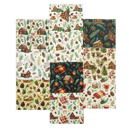 10Pc/Set Christmas Series Cup Tree House Coffee Plaid Fat Quarter Fabric, Pre-Cut Square Fabric Assort, Fabric Set, Craft Fabric, Handmade DIY Patchwork Fabric,Home Quilting Sewing Fabric, Packaging Fabric, Scrapbooking Craft Hobbyist