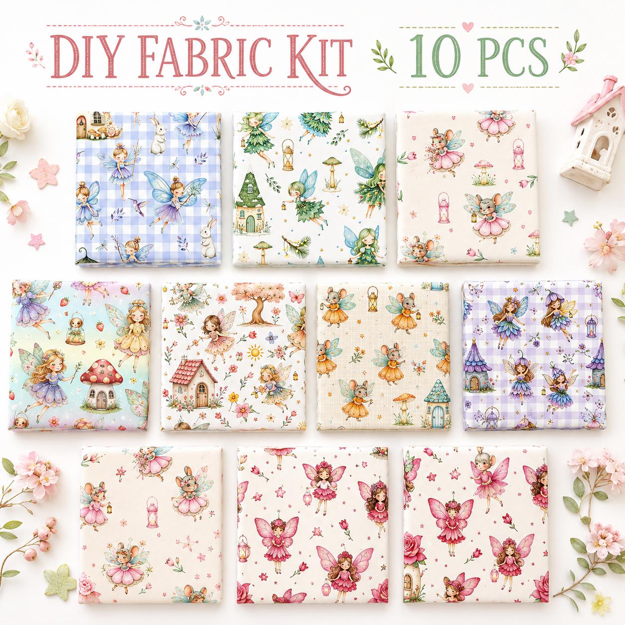 10pcs Charm Pack Set Rabbit Bird Vintage Style Pattern Handmade DIY with Rich Color and Texture Elements 100% Polyester Patchwork in 10 Design Styles Suitable for Patchwork DIY Craft Projects DIY Wallet Making Gift Giving Bag Making Mother's Day Gift