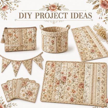 10pcs Vintage Daisy Floral Pattern Jelly Roll Fabric Strips 2.5X19.7inch Pre-Cut 100% Polyester For Patchwork Quilts, Table Runners, Placemats, Tote Bags, Storage Pouches, Makeup Bags, Coasters, Quilt Blocks & Binding