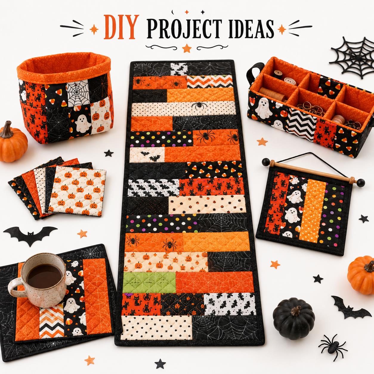 20pcs Vintage Jelly Roll Sliced Fabric Bat Pumpkin Ghost Halloween Series Fabric Strips 2.5X19.7inch Pre-cut Fresh and Delicate Printed Multi-Color 100% Polyester for DIY Handmade Patchwork, Table Runners, Placemats, Tote Bags, Storage Pouches