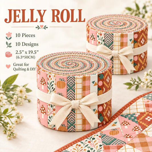 10pcs Vintage Geometric Pumpkin Autumn Pattern Jelly Roll Fabric Strips 2.5X19.7inch Pre-Cut 100% Polyester For Patchwork Quilts, Table Runners, Placemats, Tote Bags, Storage Pouches, Makeup Bags, Coasters, Quilt Blocks & Binding