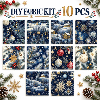10Pc/Set Christmas Series Star Tree Holly House Fat Quarter Fabric, Pre-Cut Square Fabric Assort, Fabric Set, Craft Fabric, Handmade DIY Patchwork Fabric,Home Quilting Sewing Fabric, Packaging Fabric, Scrapbooking Craft Hobbyist