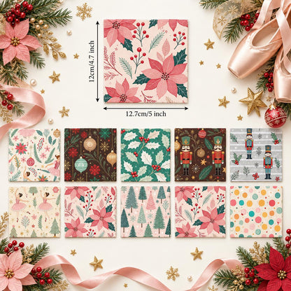 10Pc/Set Christmas Series Flower Ballet Tree Holly Fat Quarter Fabric, Pre-Cut Square Fabric Assort, Fabric Set, Craft Fabric, Handmade DIY Patchwork Fabric,Home Quilting Sewing Fabric, Packaging Fabric, Scrapbooking Craft Hobbyist