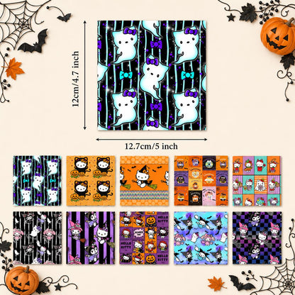 10Pc/Set Sanrio Series Kitty PompomPurin Melody Kuromi Halloween Fat Quarter Fabric, Pre-Cut Square Fabric Assort, Fabric Set, Craft Fabric, Handmade DIY Patchwork Fabric,Home Quilting Sewing Fabric, Packaging Fabric, Scrapbooking Craft Hobbyist