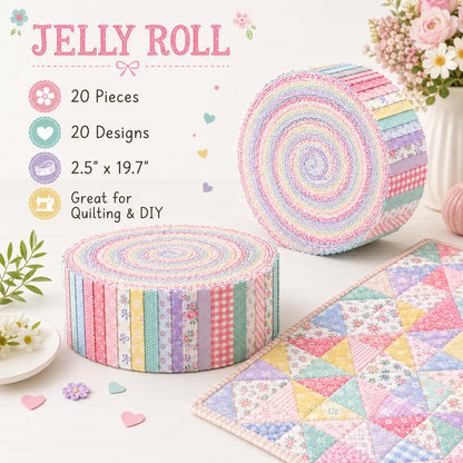 20pcs Vintage Floral Plaid Jelly Roll Sliced Fabric Strips 2.5X19.7inch Pre-cut Fresh and Delicate Printed Multi-Color 100% Polyester for DIY Handmade Patchwork, Table Runners, Placemats, Tote Bags, Storage Pouches, Makeup Bags, Coasters, Quilt Blocks