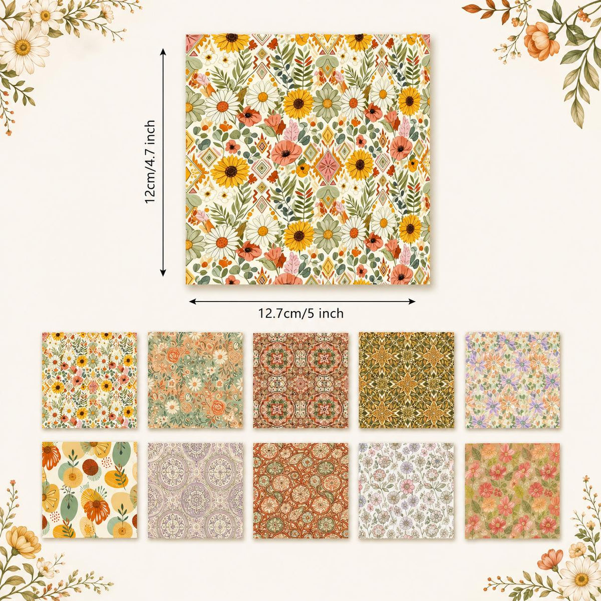 10pcs Charm Pack Set Floral Pattern Vintage Style Handmade DIY with Rich Color and Texture Elements 100% Polyester Patchwork in 10 Design Styles Suitable for Patchwork DIY Craft Projects DIY Wallet Making Gift Giving Bag Making Mother's Day Gift