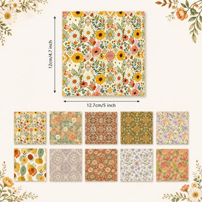 10pcs Charm Pack Set Floral Pattern Vintage Style Handmade DIY with Rich Color and Texture Elements 100% Polyester Patchwork in 10 Design Styles Suitable for Patchwork DIY Craft Projects DIY Wallet Making Gift Giving Bag Making Mother's Day Gift
