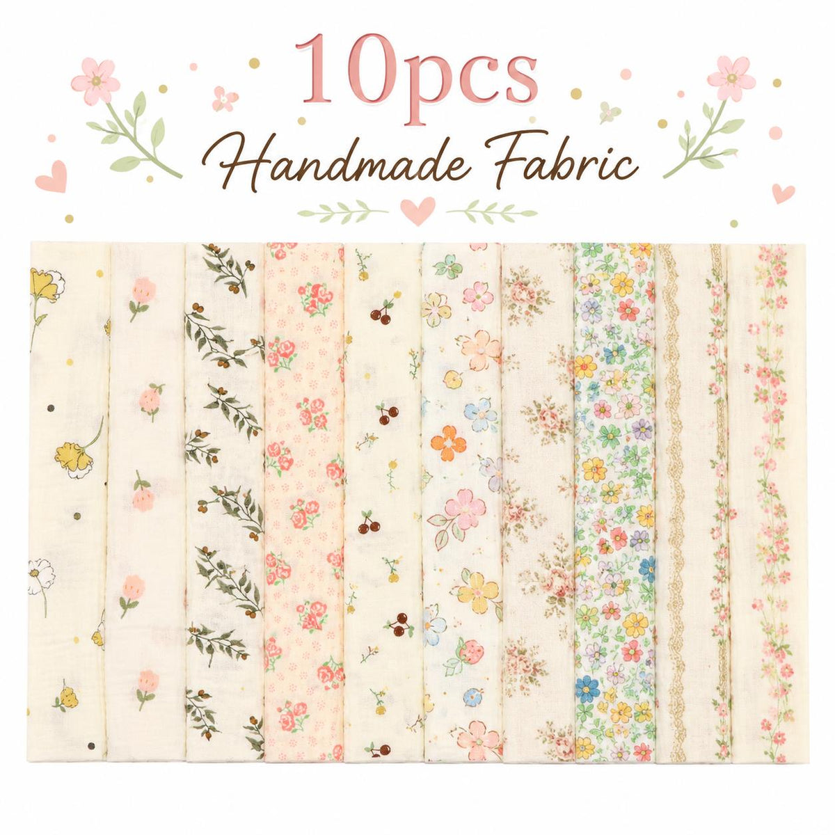 10pcs Vintage Floral Pattern Jelly Roll Fabric Strips 2.5X19.7inch Pre-cut 100% Polyester for Patchwork Quilts, Table Runners, Placemats, Tote Bags, Storage Pouches, Makeup Bags, Coasters, Quilt Blocks & Binding Multi-color