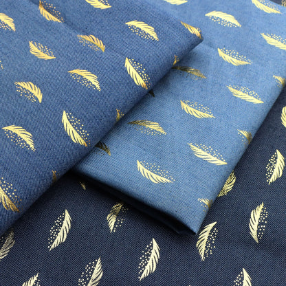 1Pc feather Golden Hot Stamping Pre-Washed Denim Fabric - 59x19.68inch(150x50cm)  DIY Crafts Projects, DIY Wallet Making