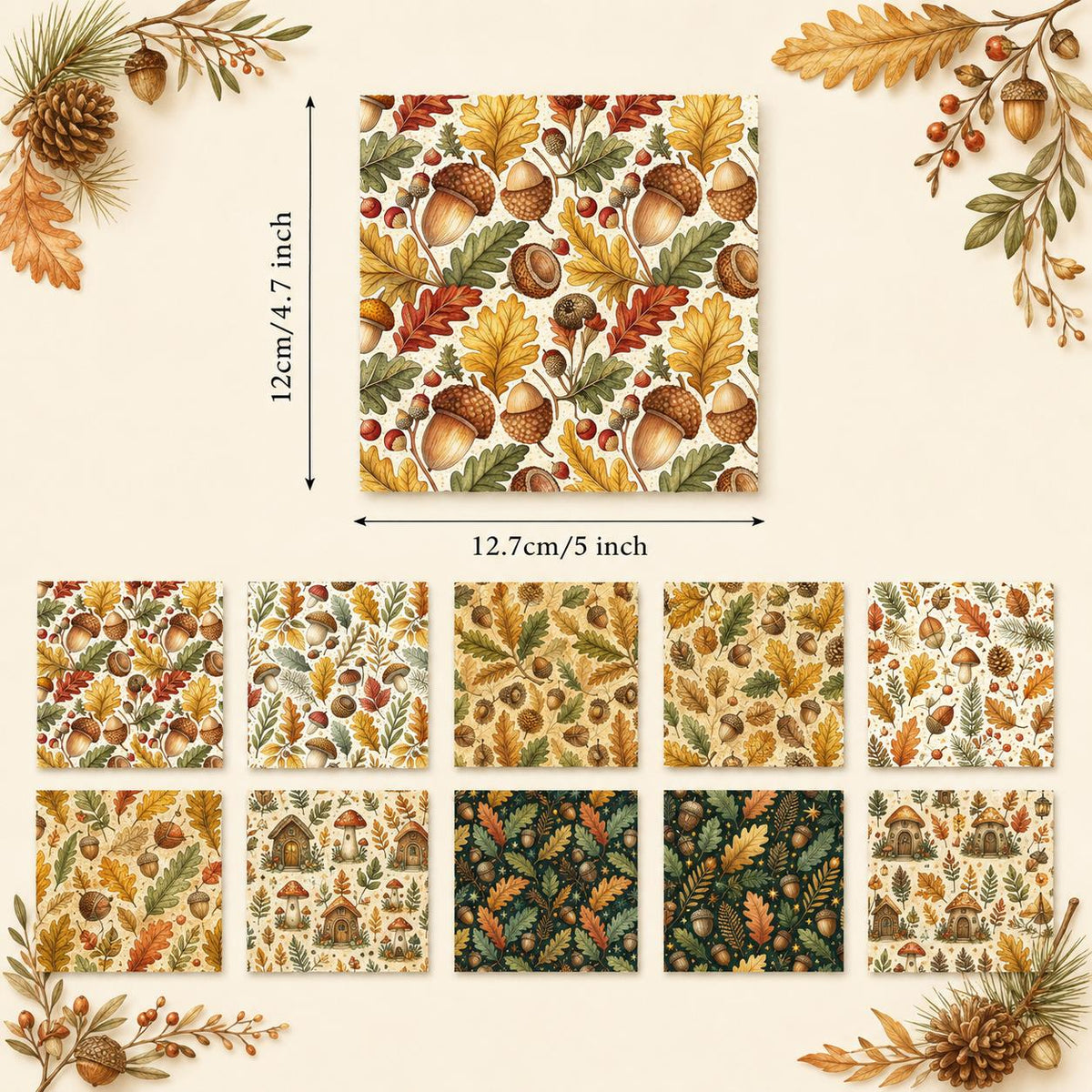 10Pc/Set Autumn Leaves Mushroom Pinecones Series Fat Quarter Fabric, Pre-Cut Square Fabric Assort, Fabric Set, Craft Fabric, Handmade DIY Patchwork Fabric,Home Quilting Sewing Fabric, Packaging Fabric, Scrapbooking Craft Hobbyist