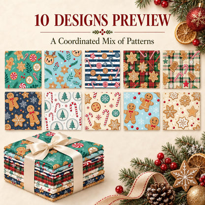 10Pc/Set Christmas Series Stripe Deer Dot Crutch Holly Tree Fat Quarter Fabric, Pre-Cut Square Fabric Assort, Fabric Set, Craft Fabric, Handmade DIY Patchwork Fabric,Home Quilting Sewing Fabric, Packaging Fabric, Scrapbooking Craft Hobbyist