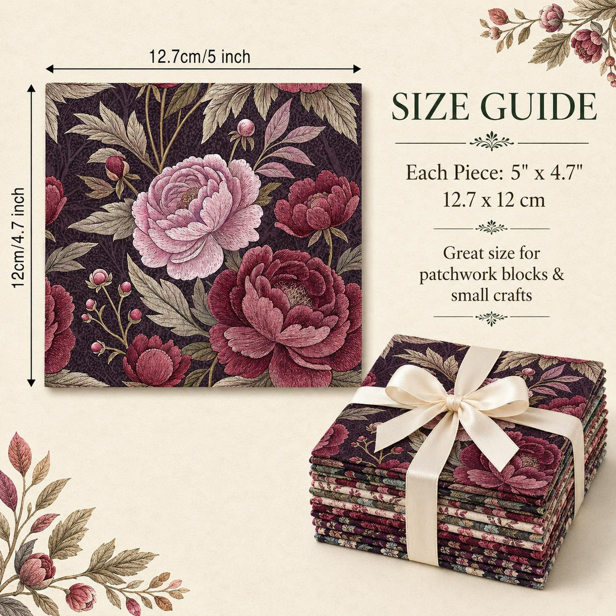 10Pc/Set Peony Flower Series Fat Quarter Fabric, Pre-Cut Square Fabric Assort, Fabric Set, Craft Fabric, Handmade DIY Patchwork Fabric,Home Quilting Sewing Fabric, Packaging Fabric, Scrapbooking Craft Hobbyist