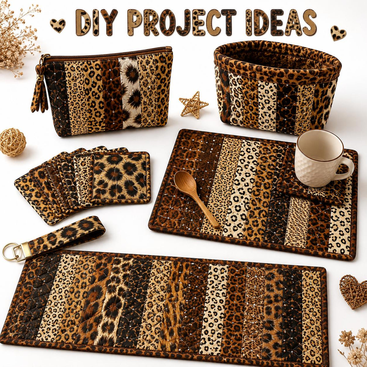 10pcs/Set, Making 10 Images 1pc Each, Each Size: 2.48*19.69inch Plain Leopard Pattern Sliced Fabric Set Style Combination, Polyester Jelly Roll Fabric Strips, Pre-Cut Quilting Squares, for Quilting DIY, Handicrafts And Sewing, Blankets, Rugs