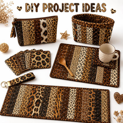 10pcs/Set, Making 10 Images 1pc Each, Each Size: 2.48*19.69inch Plain Leopard Pattern Sliced Fabric Set Style Combination, Polyester Jelly Roll Fabric Strips, Pre-Cut Quilting Squares, for Quilting DIY, Handicrafts And Sewing, Blankets, Rugs