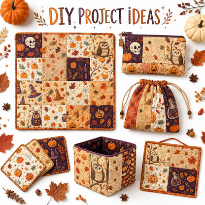 10Pc/Set Halloween Autumn Series Owl Skull Pumpkin Cake Candy Bat Fat Quarter Fabric, Pre-Cut Square Fabric Assort, Fabric Set, Craft Fabric, Handmade DIY Patchwork Fabric,Home Quilting Sewing Fabric, Packaging Fabric, Scrapbooking Craft Hobbyist
