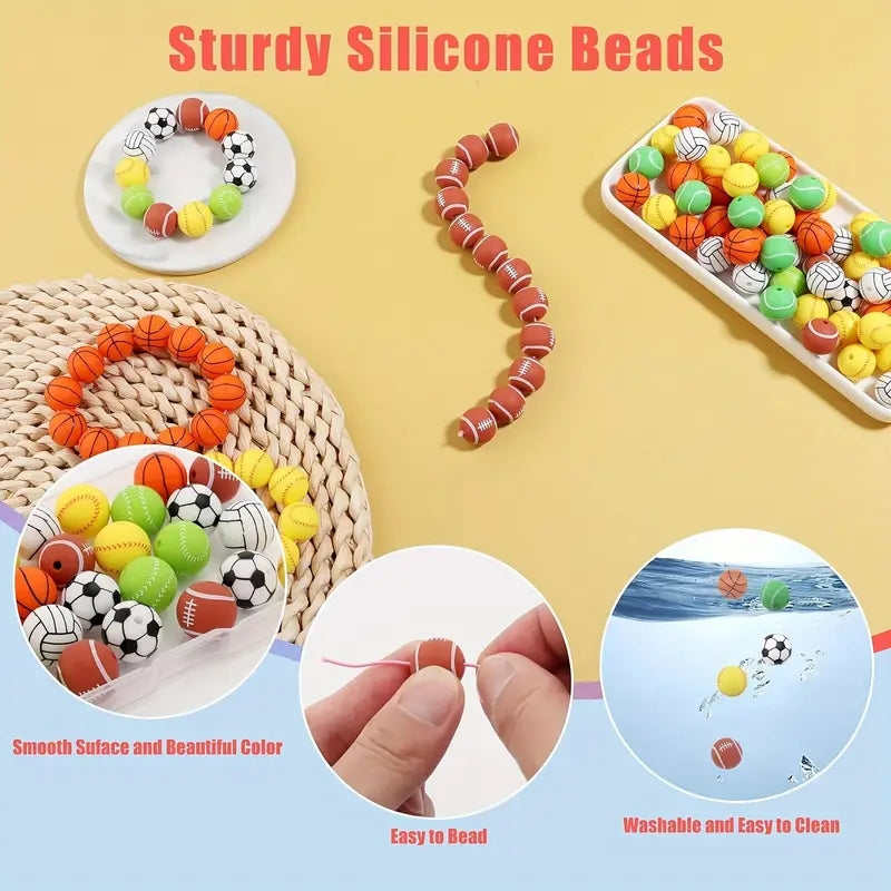 1Pc Silicone Football Soccer Ball Beads for DIY Keychain Charms, Personalized Sports Jewelry Making Kit, Creative Party Decorations, Sturdy Easy-to-Bead Washable Beads