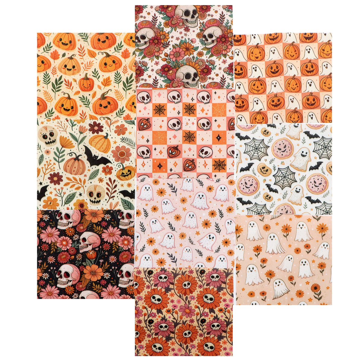10pcs Charm Pack Set Halloween Pumpkin Ghost Pattern Vintage Style Handmade DIY with Rich Color and Texture Elements 100% Polyester Patchwork in 10 Design Styles Suitable for Patchwork DIY Craft Projects DIY Wallet Making Gift Giving Bag Making Mother's D