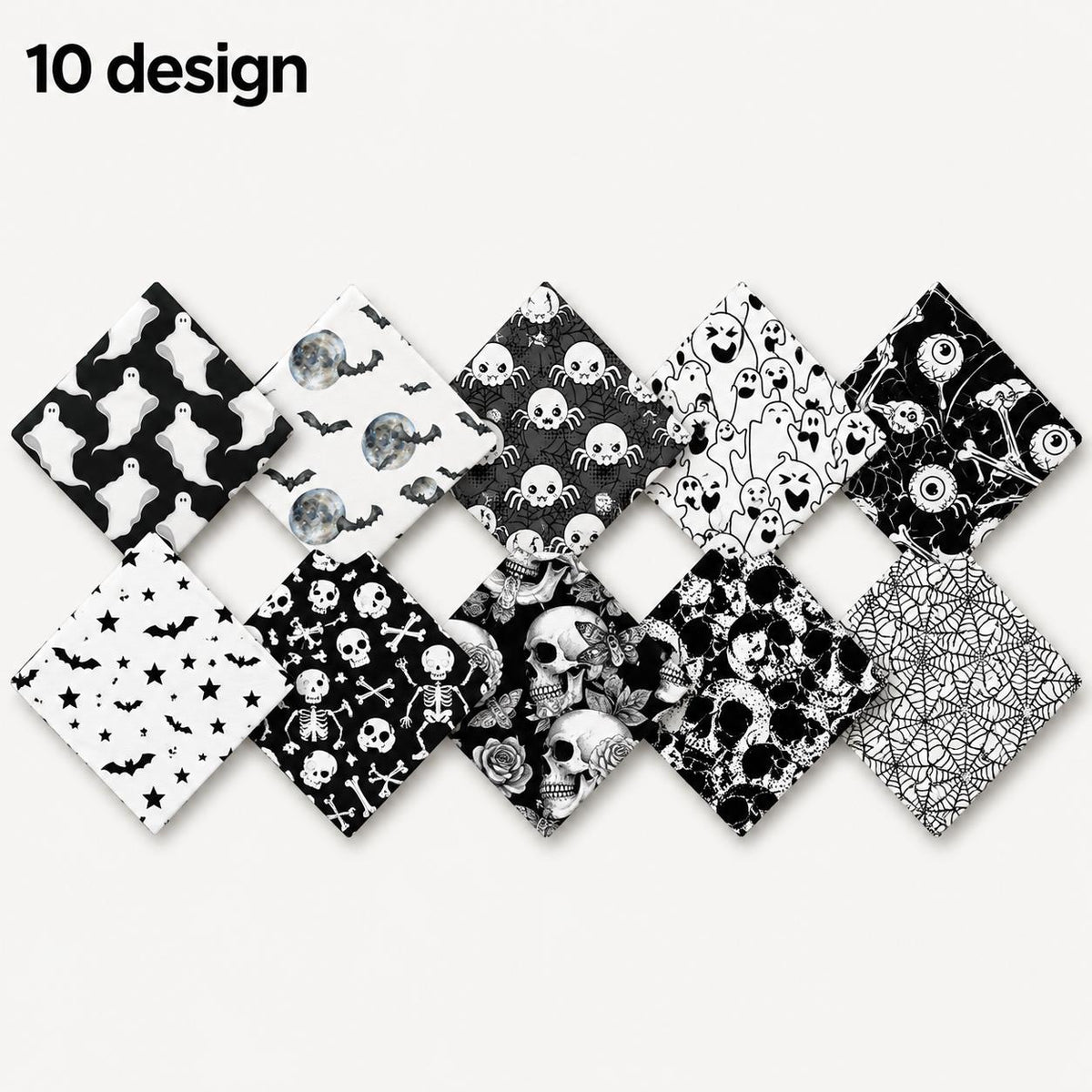 10Pc/Set Halloween Series Skull Moon Bat Fat Quarter Fabric, Pre-Cut Square Fabric Assort, Fabric Set, Craft Fabric, Handmade DIY Patchwork Fabric,Home Quilting Sewing Fabric, Packaging Fabric, Scrapbooking Craft Hobbyist