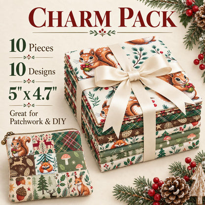 10Pc/Set Christmas Series Star Deer Fox Squirrel Holly Pinecones Fat Quarter Fabric, Pre-Cut Square Fabric Assort, Fabric Set, Craft Fabric, Handmade DIY Patchwork Fabric,Home Quilting Sewing Fabric, Packaging Fabric, Scrapbooking Craft Hobbyist