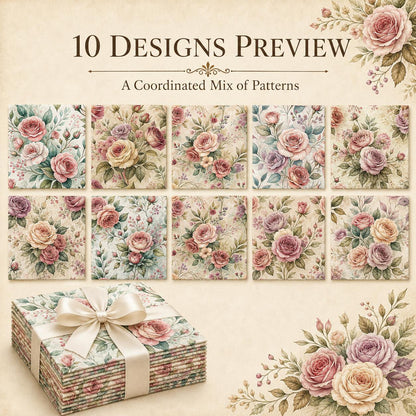 10pcs Charm Pack Set Floral Pattern Vintage Style Handmade DIY with Rich Color and Texture Elements 100% Polyester Patchwork in 10 Design Styles Suitable for Patchwork DIY Craft Projects DIY Wallet Making Gift Giving Bag Making Mother's Day Gift