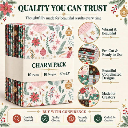10Pc/Set Christmas Series Flower Ballet Tree Holly Fat Quarter Fabric, Pre-Cut Square Fabric Assort, Fabric Set, Craft Fabric, Handmade DIY Patchwork Fabric,Home Quilting Sewing Fabric, Packaging Fabric, Scrapbooking Craft Hobbyist