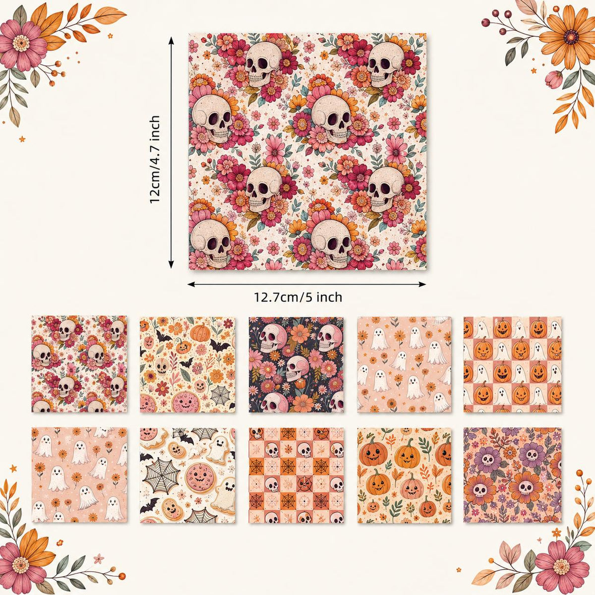10pcs Charm Pack Set Halloween Pumpkin Ghost Pattern Vintage Style Handmade DIY with Rich Color and Texture Elements 100% Polyester Patchwork in 10 Design Styles Suitable for Patchwork DIY Craft Projects DIY Wallet Making Gift Giving Bag Making Mother's D