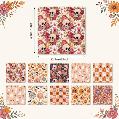 10pcs Charm Pack Set Halloween Pumpkin Ghost Pattern Vintage Style Handmade DIY with Rich Color and Texture Elements 100% Polyester Patchwork in 10 Design Styles Suitable for Patchwork DIY Craft Projects DIY Wallet Making Gift Giving Bag Making Mother's D