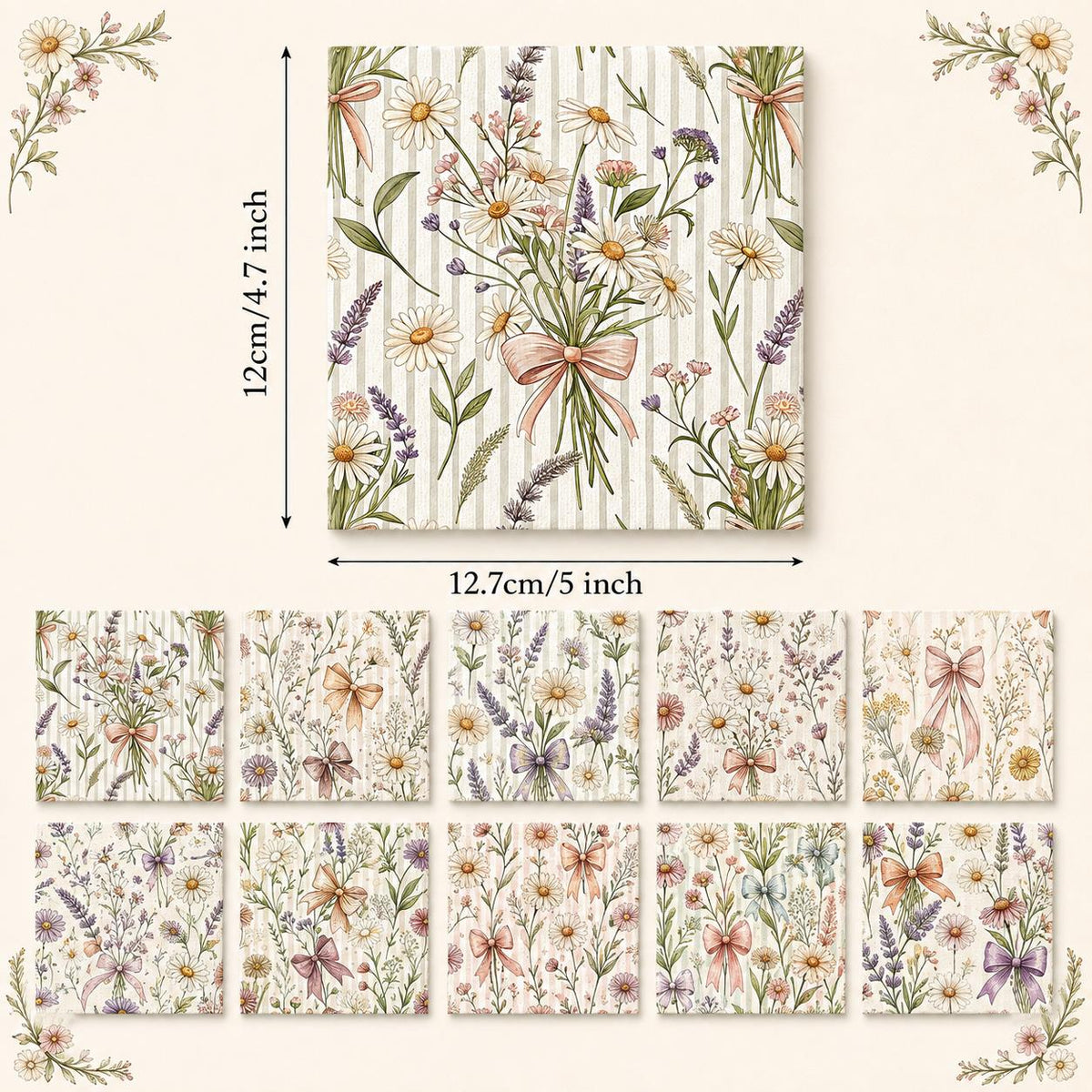 10pcS Charm Pack Set Floral Pattern VIntage Style Handmade DIY With Rich Color and Texture Elements 100% Polyester Patchwork in 10 Design Styles Suitable For Patchwork DIY Craft Projects DIY Wallet Making Gift Giving Bag Making Mother's Day Gift