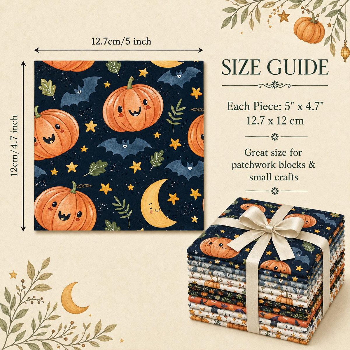 10Pc/Set Halloween Series Owl Skull Pumpkin Cat Moon Fat Quarter Fabric, Pre-Cut Square Fabric Assort, Fabric Set, Craft Fabric, Handmade DIY Patchwork Fabric,Home Quilting Sewing Fabric, Packaging Fabric, Scrapbooking Craft Hobbyist