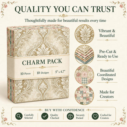 10pcs Charm Pack Set Floral Pattern Vintage Style Handmade DIY with Rich Color and Texture Elements 100% Polyester Patchwork in 10 Design Styles Suitable for Patchwork DIY Craft Projects DIY Wallet Making Gift Giving Bag Making Mother's Day Gift