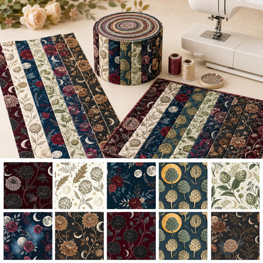 10pcs Vintage Ynara Scolymus Plant Theme Jelly Roll Fabric Strips 2.5X19.7inch Pre-Cut 100% Polyester For Patchwork Quilts, Table Runners, Placemats, Tote Bags, Storage Pouches, Makeup Bags, Coasters, Quilt Blocks & Binding
