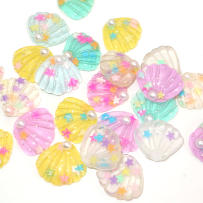 5Pcs Sequin Star Shell With Pearl Resin Charms with Flatbacks - Ideal for DIY Crafts, Jewelry, Phone Cases, Hair Accessories, Cups, Nail Art, and Stationery Decorations