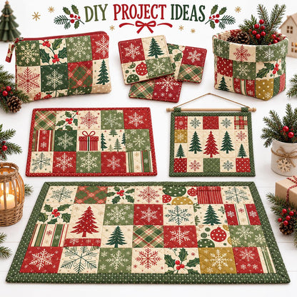 10Pc/Set Christmas Series Stripe Plaid Tree Gift Fat Quarter Fabric, Pre-Cut Square Fabric Assort, Fabric Set, Craft Fabric, Handmade DIY Patchwork Fabric,Home Quilting Sewing Fabric, Packaging Fabric, Scrapbooking Craft Hobbyist