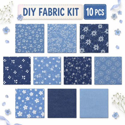 10Pc/Set Flower Denim Series Fat Quarter Fabric, Pre-Cut Square Fabric Assort, Fabric Set, Craft Fabric, Handmade DIY Patchwork Fabric,Home Quilting Sewing Fabric, Packaging Fabric, Scrapbooking Craft Hobbyist