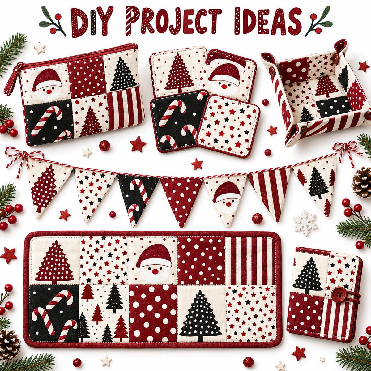 10Pc/Set Christmas Series Star Tree Stripe Dot Crutch Fat Quarter Fabric, Pre-Cut Square Fabric Assort, Fabric Set, Craft Fabric, Handmade DIY Patchwork Fabric,Home Quilting Sewing Fabric, Packaging Fabric, Scrapbooking Craft Hobbyist