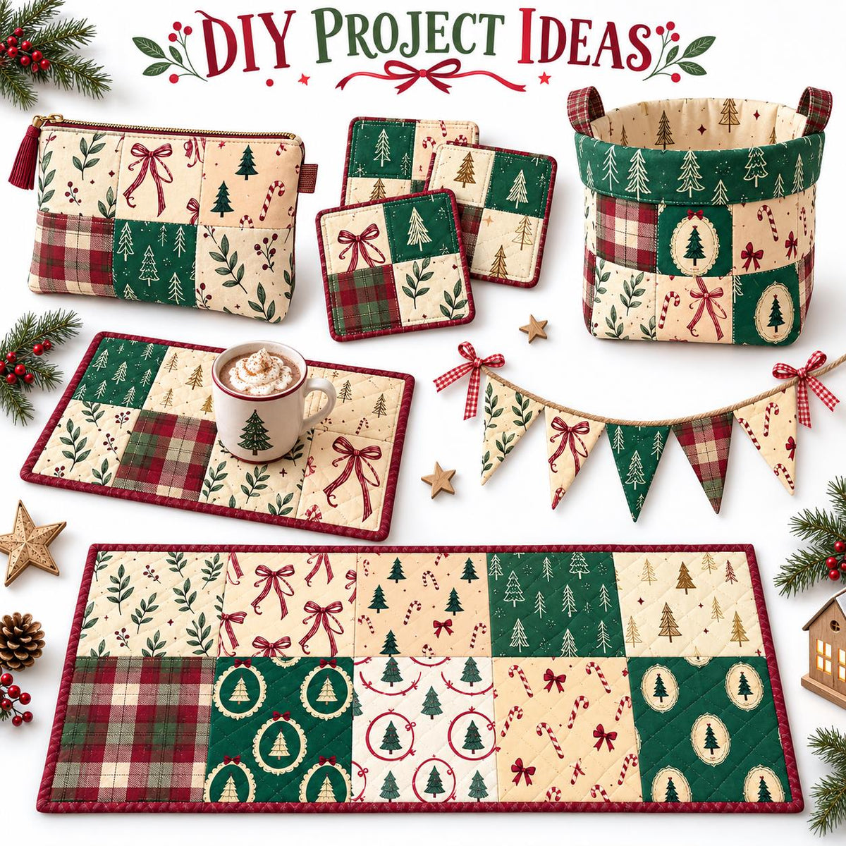 10Pc/Set Christmas Series Plaid Tree Bowknot Star Crutch Fat Quarter Fabric, Pre-Cut Square Fabric Assort, Fabric Set, Craft Fabric, Handmade DIY Patchwork Fabric,Home Quilting Sewing Fabric, Packaging Fabric, Scrapbooking Craft Hobbyist