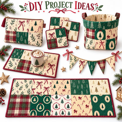 10Pc/Set Christmas Series Plaid Tree Bowknot Star Crutch Fat Quarter Fabric, Pre-Cut Square Fabric Assort, Fabric Set, Craft Fabric, Handmade DIY Patchwork Fabric,Home Quilting Sewing Fabric, Packaging Fabric, Scrapbooking Craft Hobbyist