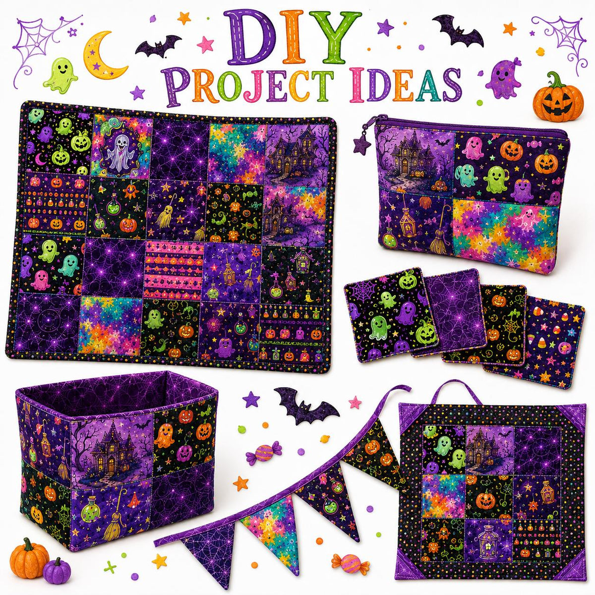 10pcs Charm Pack Set Pumpkin Ghost Halloween Pattern Vintage Style Handmade DIY with Rich Color and Texture Elements 100% Polyester Patchwork in 10 Design Styles Suitable for Patchwork DIY Craft Projects DIY Wallet Making Gift Giving Bag Making Mother's D