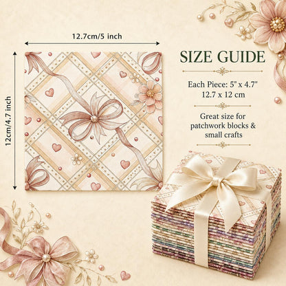 10Pc/Set Flower Plaid Bow Series Fat Quarter Fabric, Pre-Cut Square Fabric Assort, Fabric Set, Craft Fabric, Handmade DIY Patchwork Fabric,Home Quilting Sewing Fabric, Packaging Fabric, Scrapbooking Craft Hobbyist