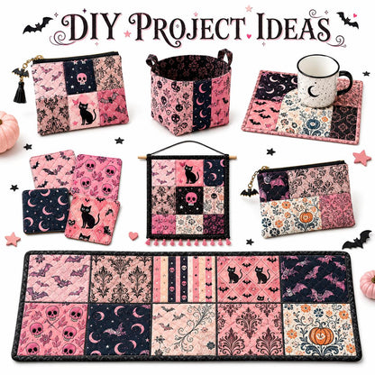 10pcs Charm Pack Set Bat Pumpkin Skull Halloween Vintage Style Pattern Handmade DIY with Rich Color and Texture Elements 100% Polyester Patchwork in 10 Design Styles Suitable for Patchwork DIY Craft Projects DIY Wallet Making Gift Giving Bag Making