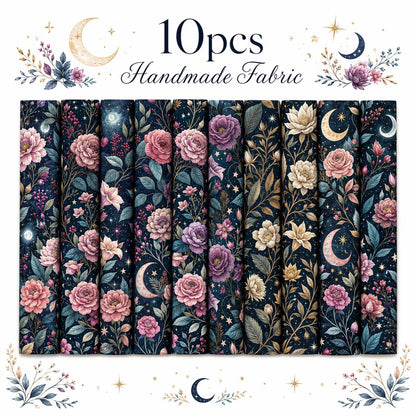 10pcs Vintage Floral Burgundy Moon Pattern Jelly Roll Fabric Strips 2.5X19.7inch Pre-Cut 100% Polyester For Patchwork Quilts, Table Runners, Placemats, Tote Bags, Storage Pouches, Makeup Bags, Coasters, Quilt Blocks & Binding