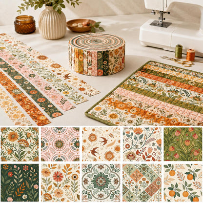 10pcs Vintage Floral Pattern Jelly Roll Fabric Strips 2.5X19.7inch Pre-Cut 100% Polyester For Patchwork Quilts, Table Runners, Placemats, Tote Bags, Storage Pouches, Makeup Bags, Coasters, Quilt Blocks & Binding