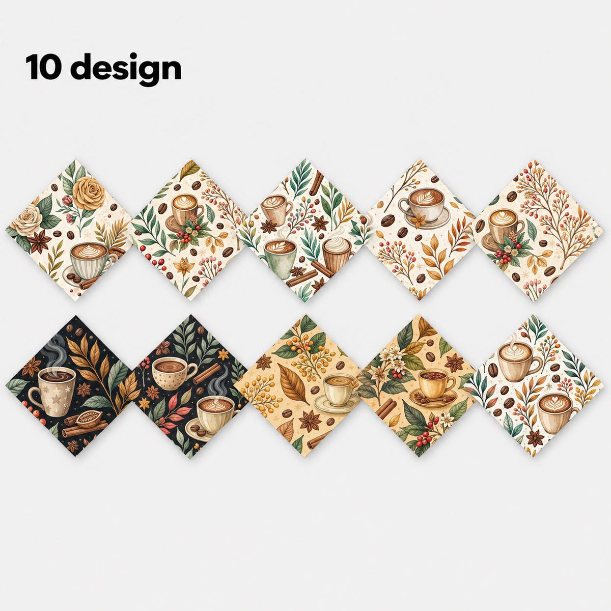 10Pc/Set Christmas Flower Coffee Beans Coffee Series Fat Quarter Fabric, Pre-Cut Square Fabric Assort, Fabric Set, Craft Fabric, Handmade DIY Patchwork Fabric,Home Quilting Sewing Fabric, Packaging Fabric, Scrapbooking Craft Hobbyist