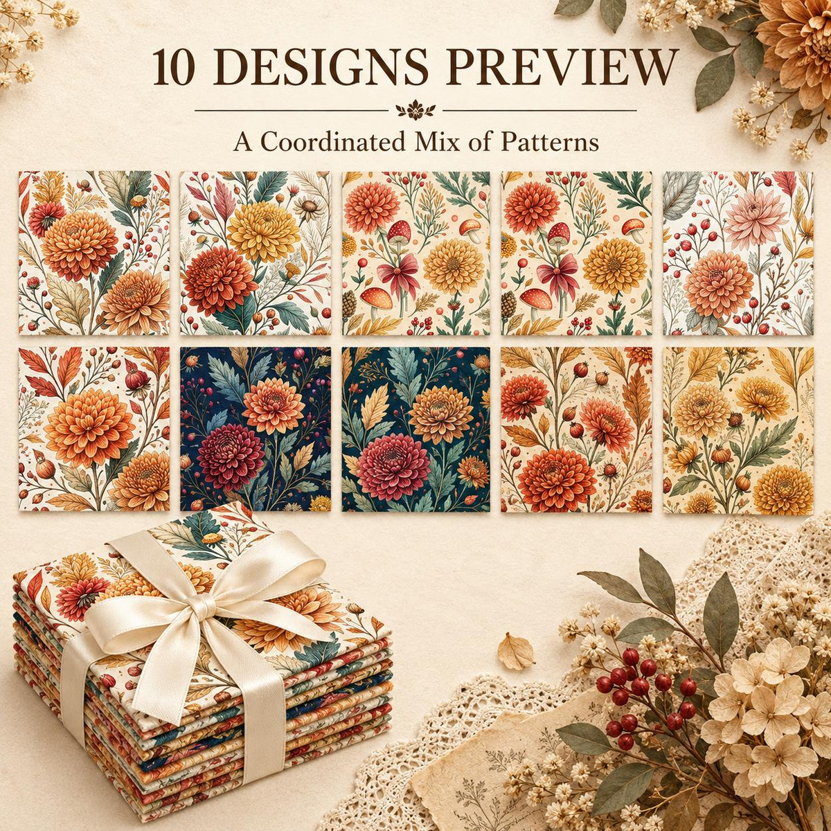 10Pc/Set Flower Series Fat Quarter Fabric, Pre-Cut Square Fabric Assort, Fabric Set, Craft Fabric, Handmade DIY Patchwork Fabric,Home Quilting Sewing Fabric, Packaging Fabric, Scrapbooking Craft Hobbyist