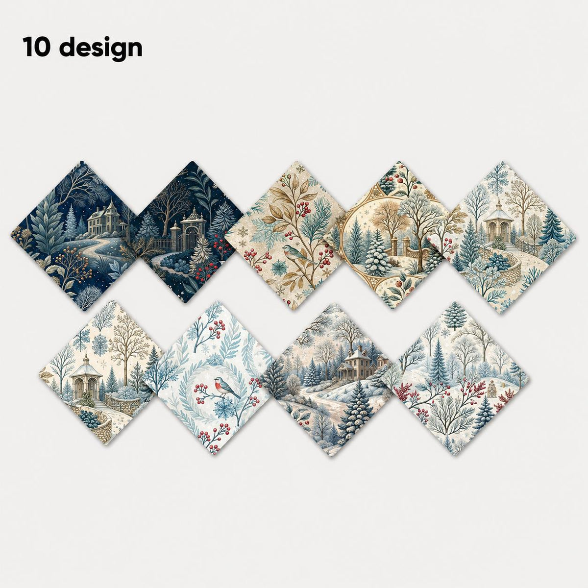 10Pc/Set Christmas Series Bird Leaves Fat Quarter Fabric, Pre-Cut Square Fabric Assort, Fabric Set, Craft Fabric, Handmade DIY Patchwork Fabric,Home Quilting Sewing Fabric, Packaging Fabric, Scrapbooking Craft Hobbyist