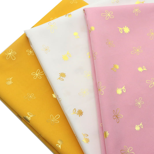 1pc Golden flower Print 100% Polyesterl,white,yellow, Pink Fabric, 59.08x19.68 inch Precut Fabric, Perfect for Party Decorations, and Craft Projects, Hair Ties, DIY Quilting & Sewing, Patchwork, Backdrop Fabric | flower Pattern